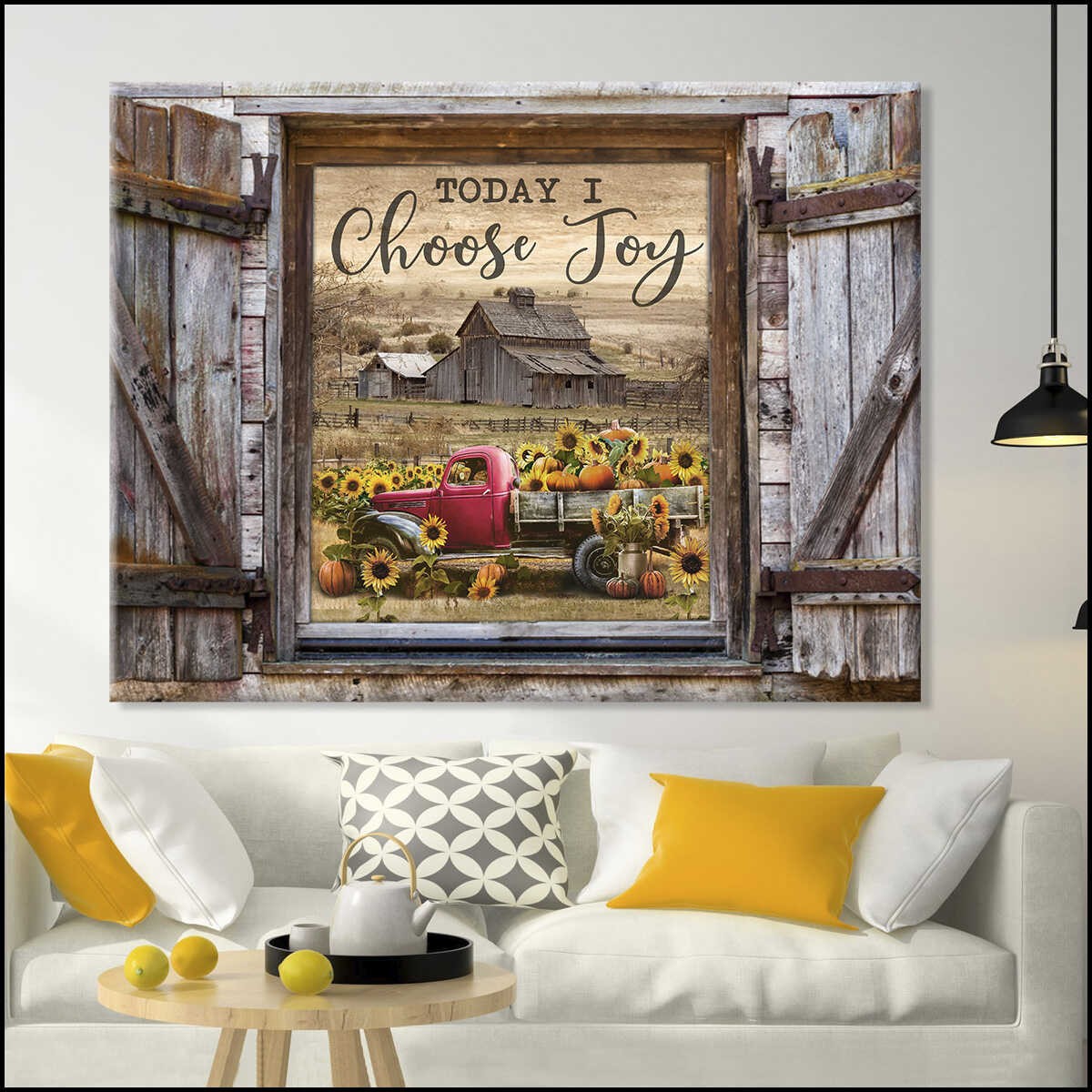 Rustic Window Barn And Sunflower Pumpkin Truck View Today I Choose Joy Canvas Prints Wall Art Decor