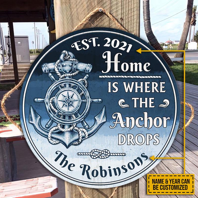Sailor Home Is Where Anchor Drops Custom Wood Circle Sign