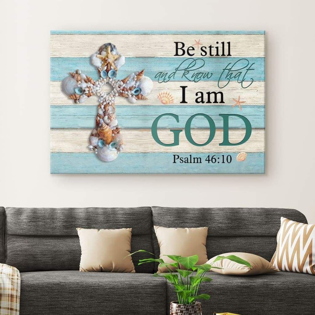 Seashell Cross Be Still And Know Psalm 46:10 Wall Art Canvas - Teehall