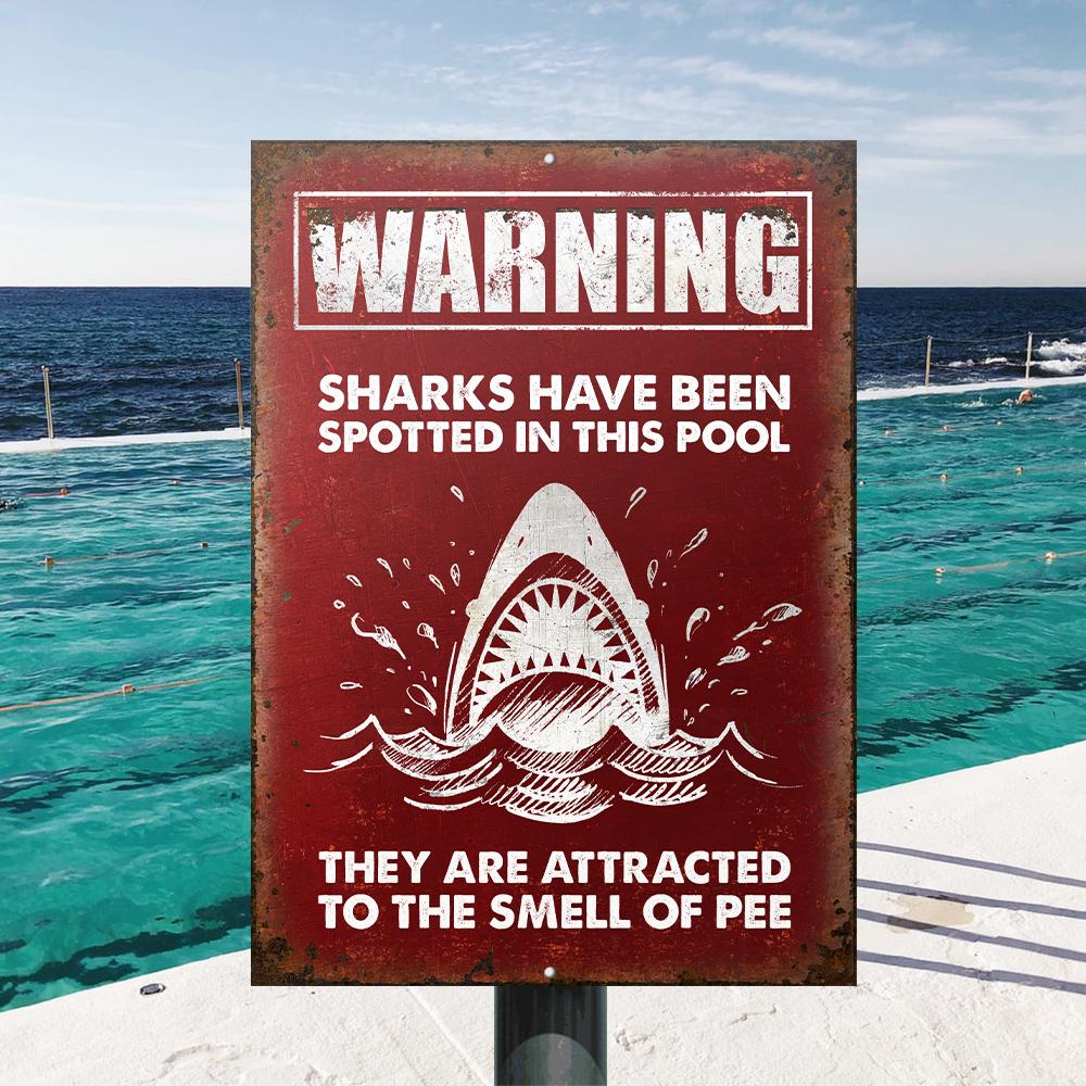 Shark-Red-Warning-In-This-Pool-Customized-Classic-Metal-Signs Shark Red Warning In This Pool Customized Classic Metal Signs