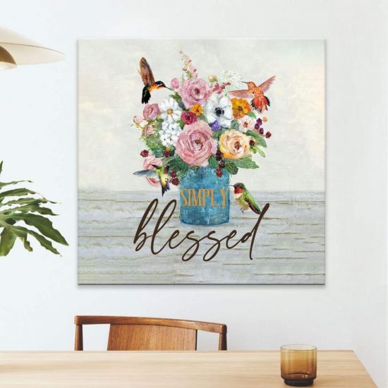 Simply Blessed Wall Art: Simply Blessed Hummingbird Flower Canvas Print