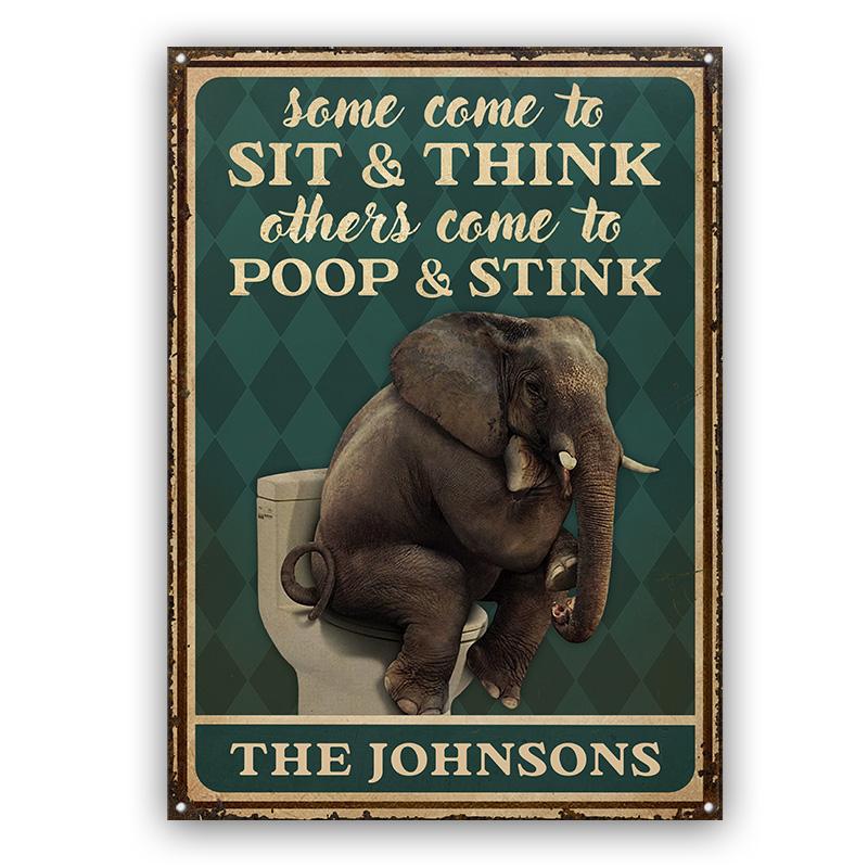 Sit And Think Elephant Restroom Decor - Personalized Custom Classic Metal Signs