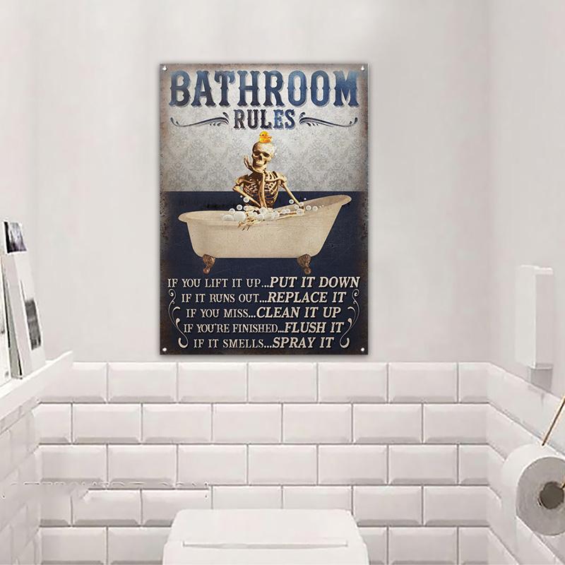 Skeleton Bathroom Rules Vintage Customized Classic Metal Signs