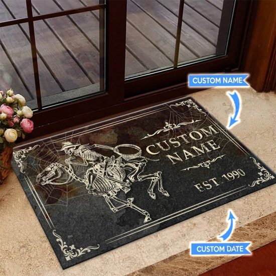 Skeleton Cowboy Personalized Custom Name Doormat Welcome Mat