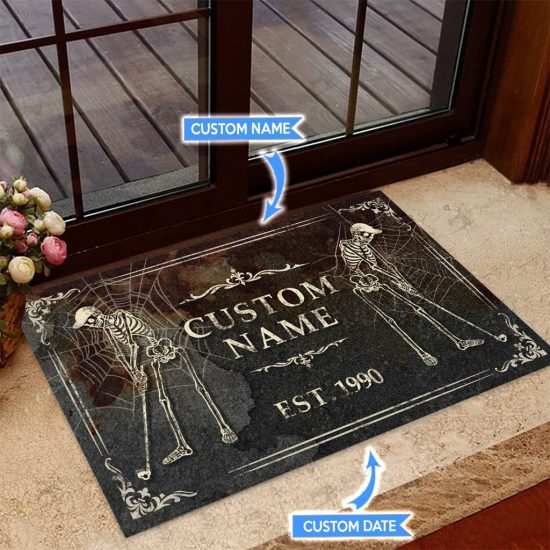 Skeleton Golfing Personalized Custom Name Doormat Welcome Mat