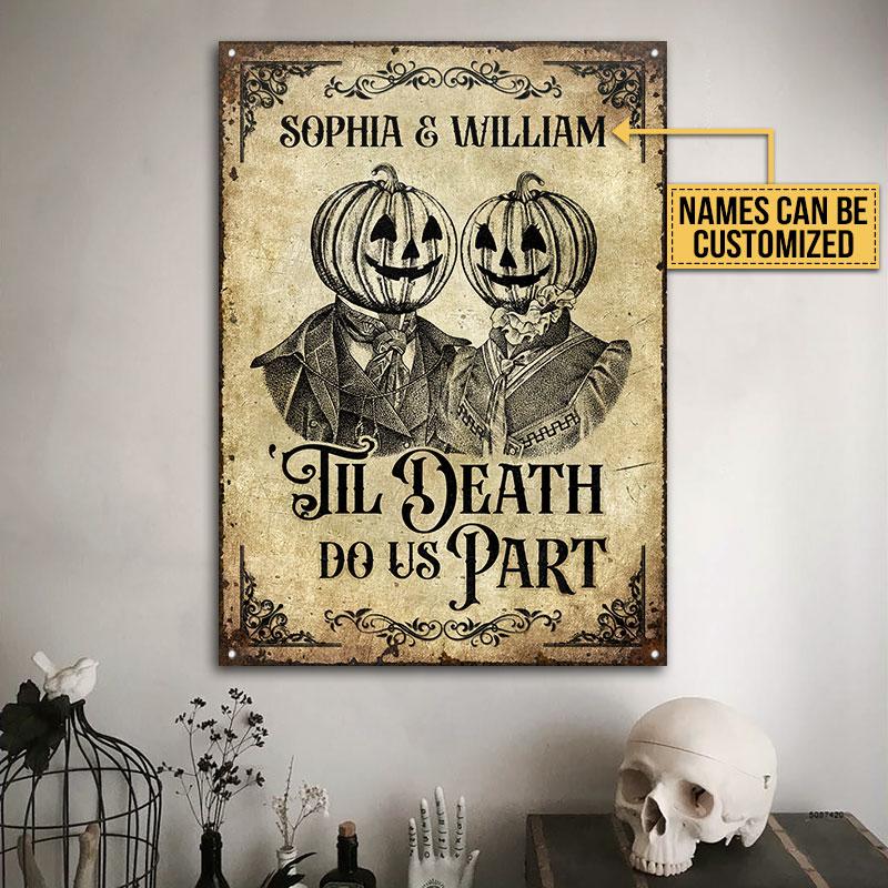 Skeleton Skull Pumpkin Couple Do Us Part Custom Classic Metal Signs