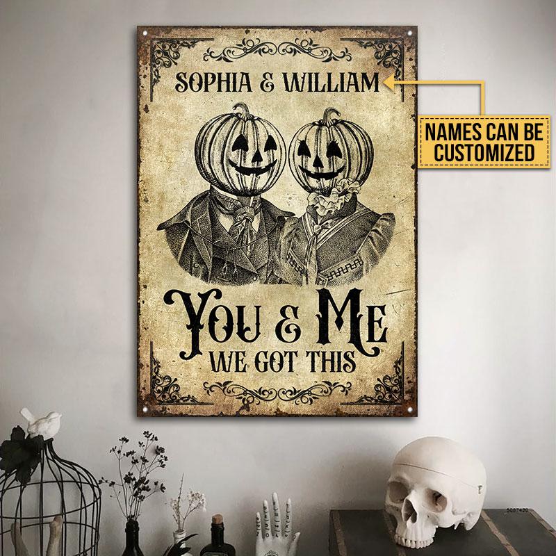 Skeleton Skull Pumpkin Couple You And Me Custom Classic Metal Signs