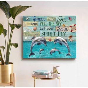 Smell The Sea Dolphins Coastal House Canvas Prints Wall Art Decor 2
