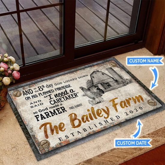 So God Made A Farmerchicken Personalized Custom Name Doormat Welcome Mat