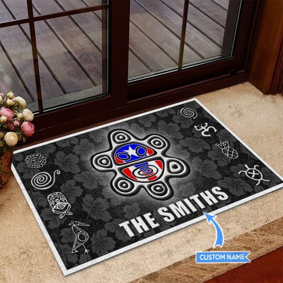 Sol Taino Hibiscus Pattern Personalized Custom Name Doormat Welcome Mat