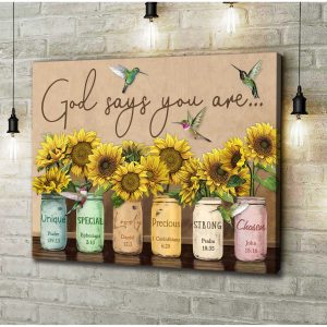 Stunning Sunflower And Hummingbird God Says You Are Canvas Prints Wall Art Decor 3