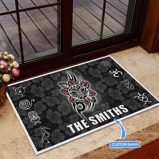 Sun Tribal Hibiscus Pattern Personalized Custom Name Doormat Welcome Mat