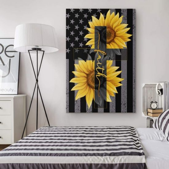 Sunflower Faith Cross Canvas Wall Art Christian Wall Art 1