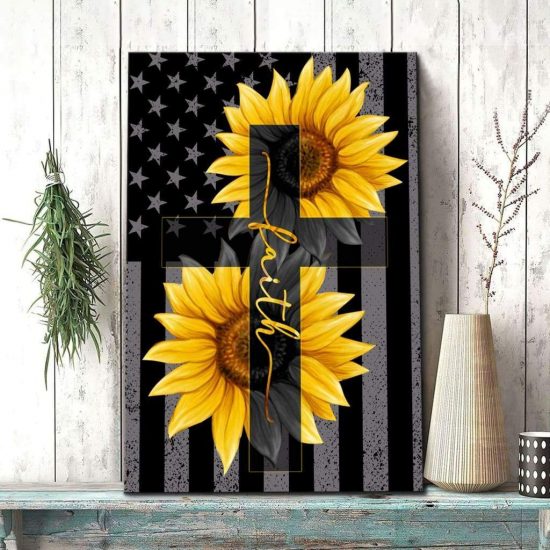 Sunflower Faith Cross Canvas Wall Art - Christian Wall Art