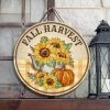 Sunflower Pumpkin Kettle Fall Harvest Custom Wood Circle Sign