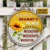 Sunflower Welcome to Grammy's Place Custom Wood Circle Sign
