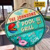 Swimming Pool & Grill Soak Up Custom Wood Circle Sign
