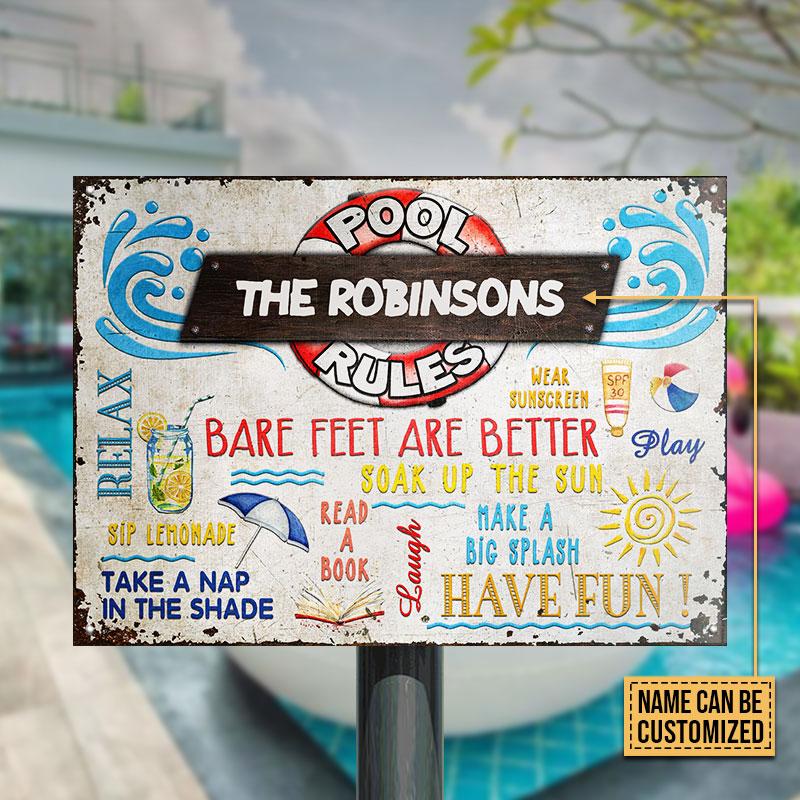 Swimming Pool Rules Bare Feet Are Better Custom Classic Metal Signs