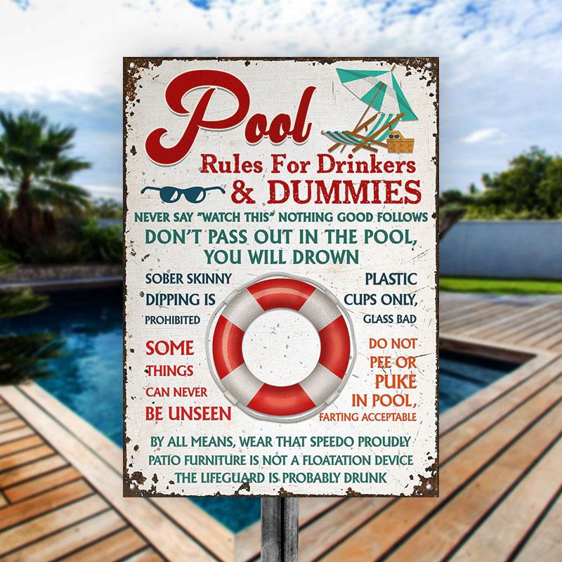 Swimming Pool Rules For Drinker And Dummies Custom Classic Metal Signs