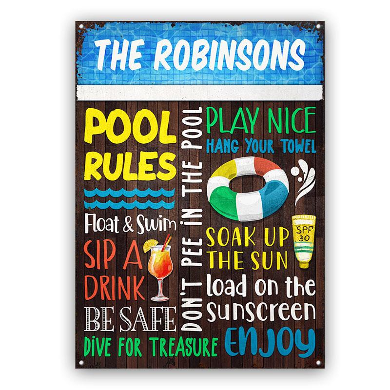 Swimming Pool Rules Play Nice - Personalized Custom Classic Metal Signs