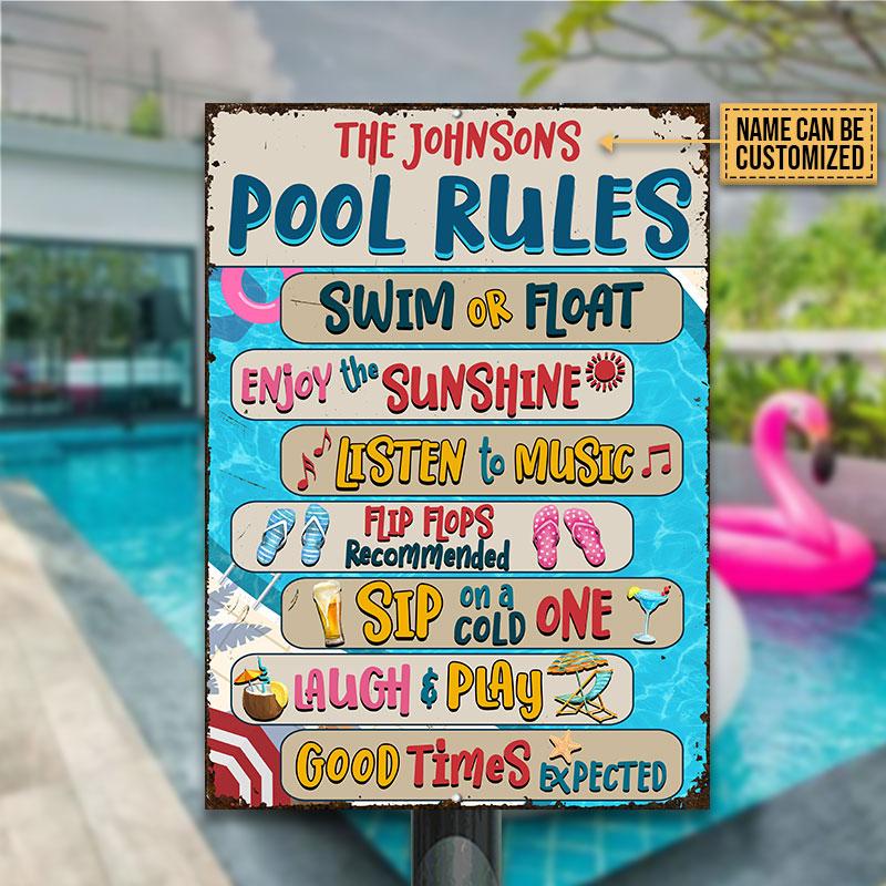 Swimming Pool Rules Sip On Cold One Custom Classic Metal Signs