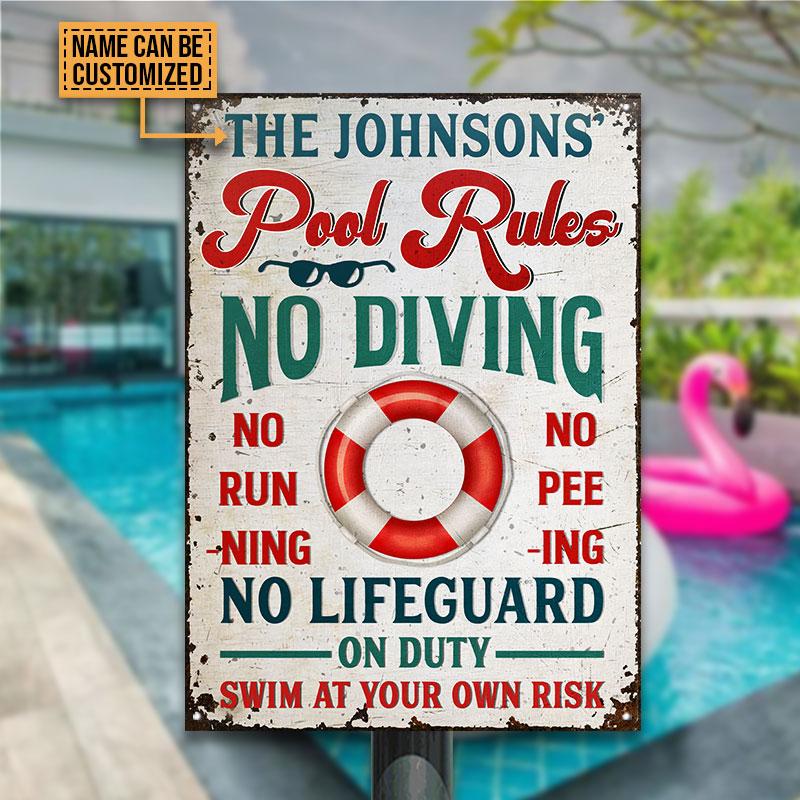 Swimming Pool Rules Swim At Your Own Risk Custom Classic Metal Signs