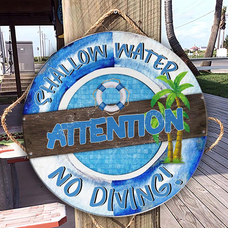 Swimming Pool Shallow Water Customized Wood Circle Sign