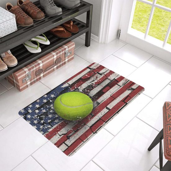 Tennis Broken Wall America Flag Tennis Lover Doormat Welcome Mat