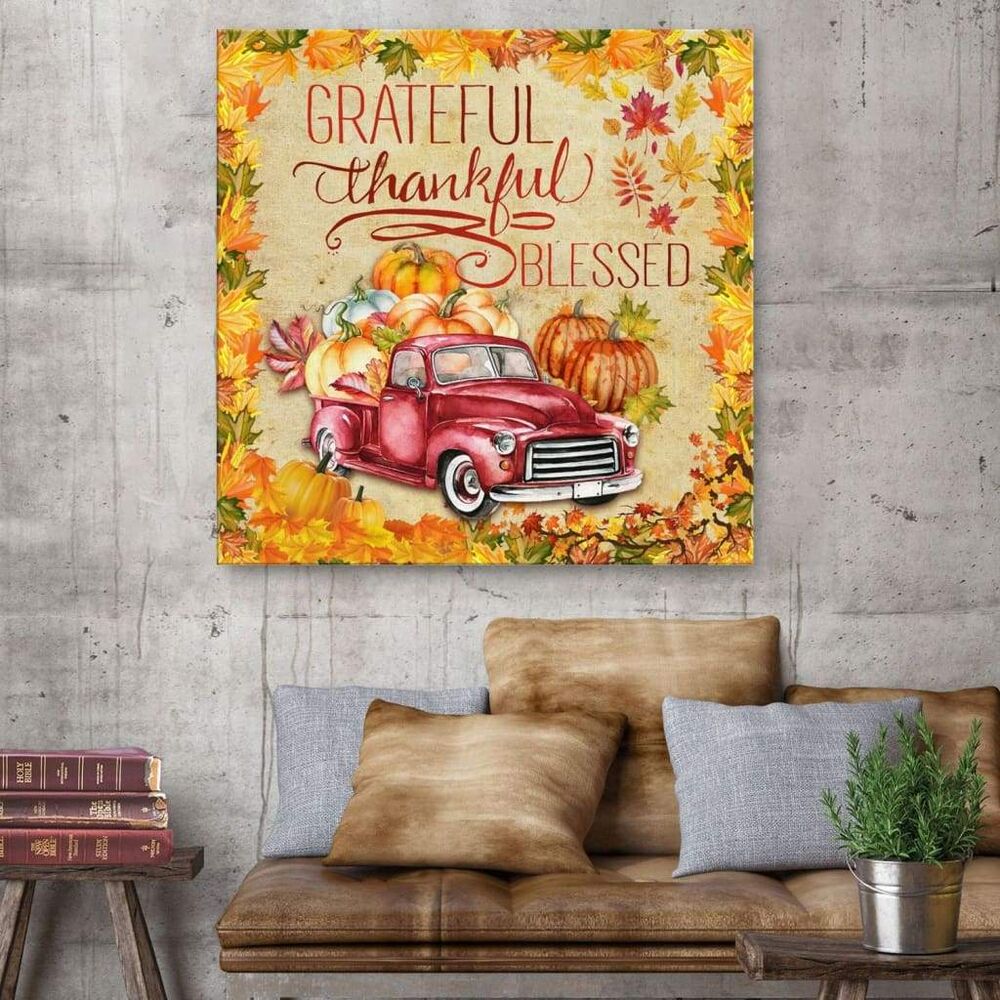 Thankful Grateful Blessed Happy Thanksgiving Wall Art Canvas Print