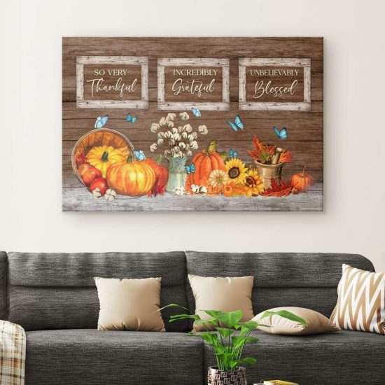 Thankful Grateful Blessed Pumpkin Thanksgiving Wall Art Canvas 1