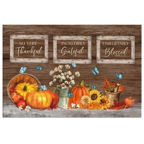 Thankful Grateful Blessed Pumpkin Thanksgiving Wall Art Canvas 2