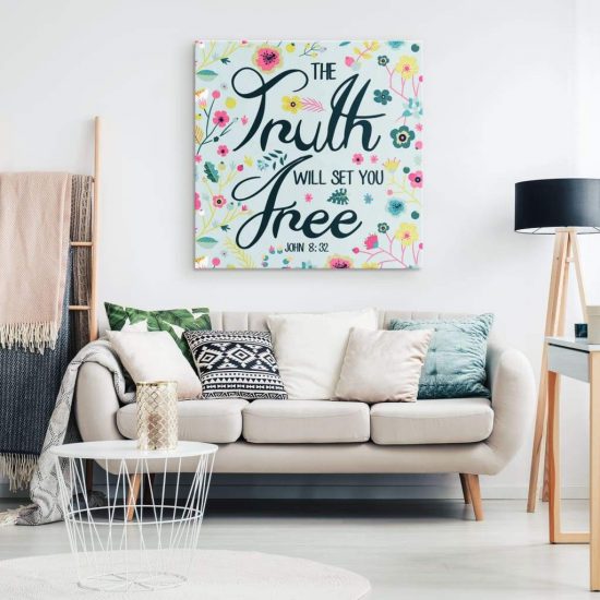 The Truth Will Set You Free John 832 Floral Scripture Canvas Wall Art 1