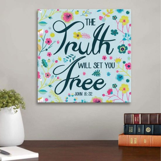 The Truth Will Set You Free John 8:32 Floral Scripture Canvas Wall Art