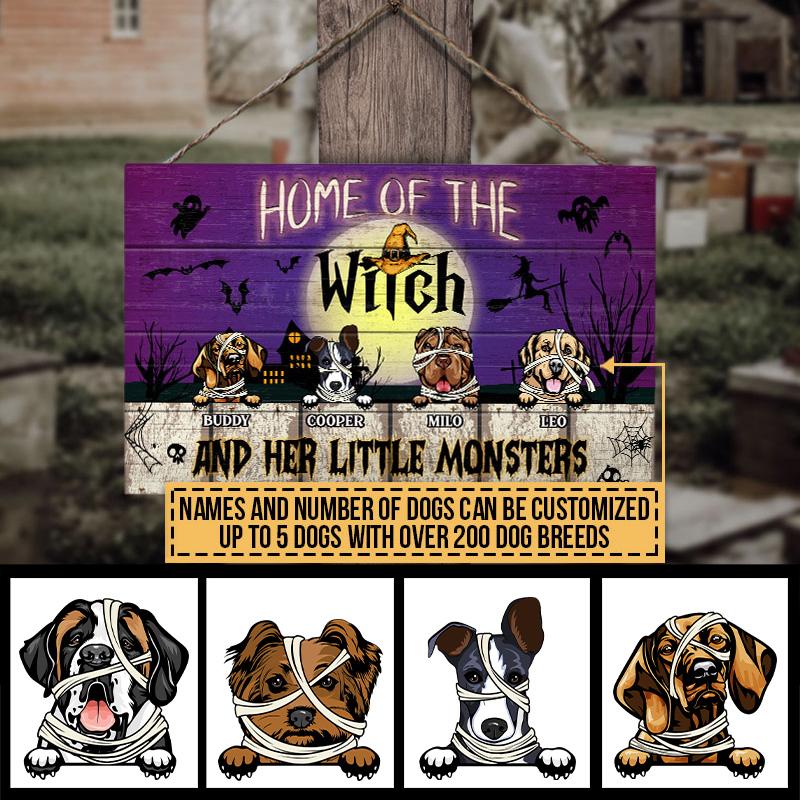 The Witch And Her Little Monsters Custom Wood Rectangle Sign