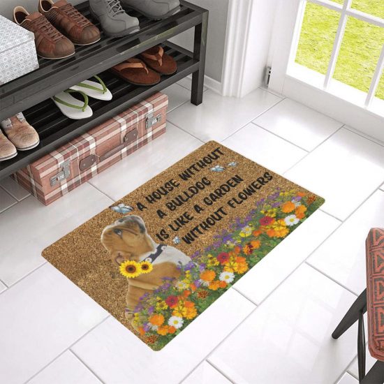This House Love Bulldog And Flowers Doormat Welcome Mat