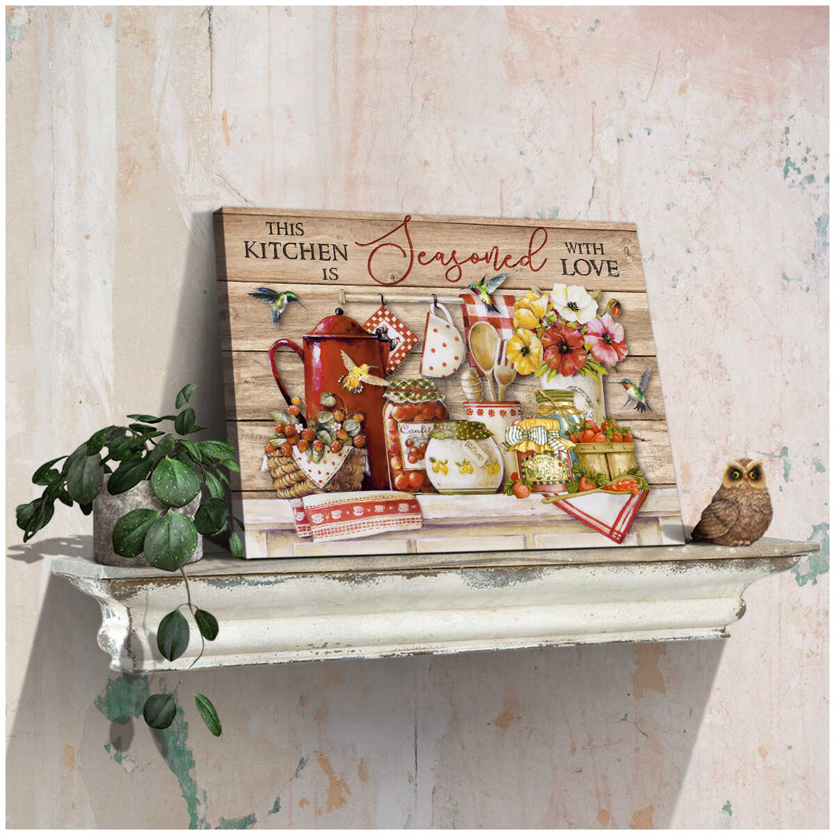This Kitchen Is Seasoned With Love Farm Farmhouse Kitchen Hummingbirds Canvas Prints Wall Art Decor