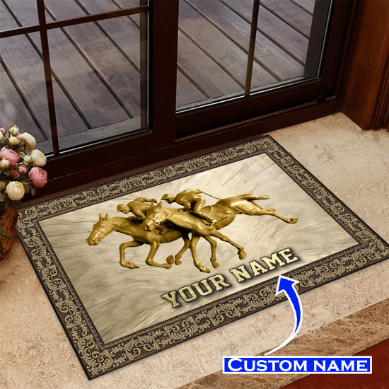Thoroughbred Horse Racing Personalized Custom Name Doormat Welcome Mat