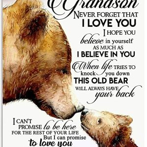 To Amazing Grandson Never Forget That I Love You, This Old Bear Will Always Have Your Back Bear Canvas