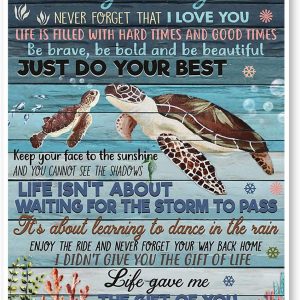 To My Daughter Never Forget That I Love You With Love And Kisses Mom Turtle Canvas