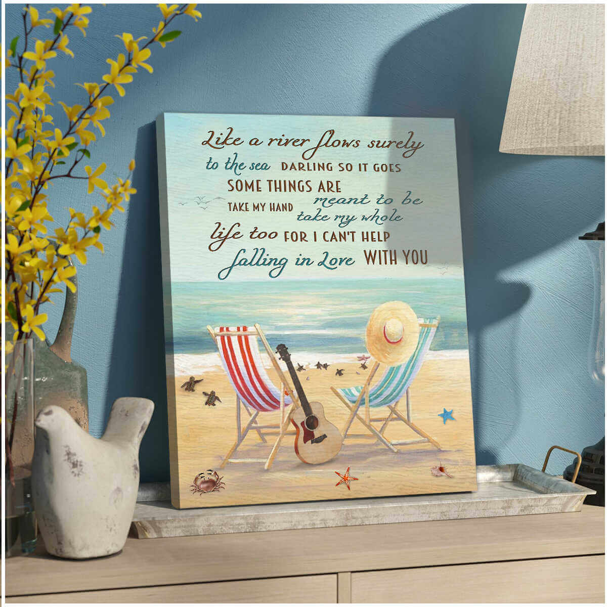 Turtle And Beach Canvas I Can'T Help Falling In Love With You Wall Art ...