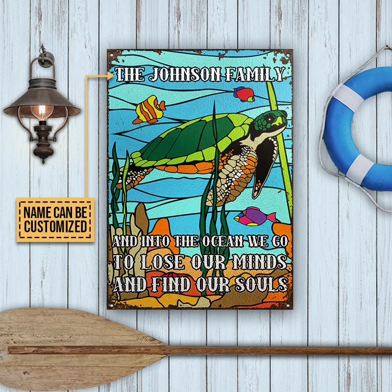 Turtle Stained Glass And Into The Ocean Custom Classic Metal Signs