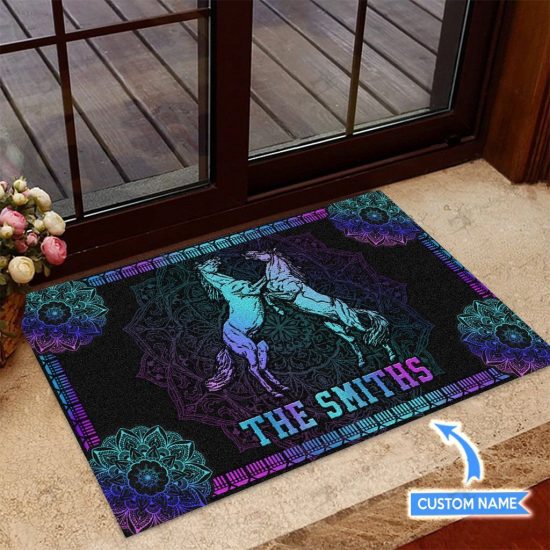 Two Horses Personalized Custom Name Doormat Welcome Mat
