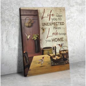 Vintage Kitchen Farmhouse And Hummingbirds Life Takes You To Unexpected Places Love Brings You Home Canvas Prints Wall Art Decor 3