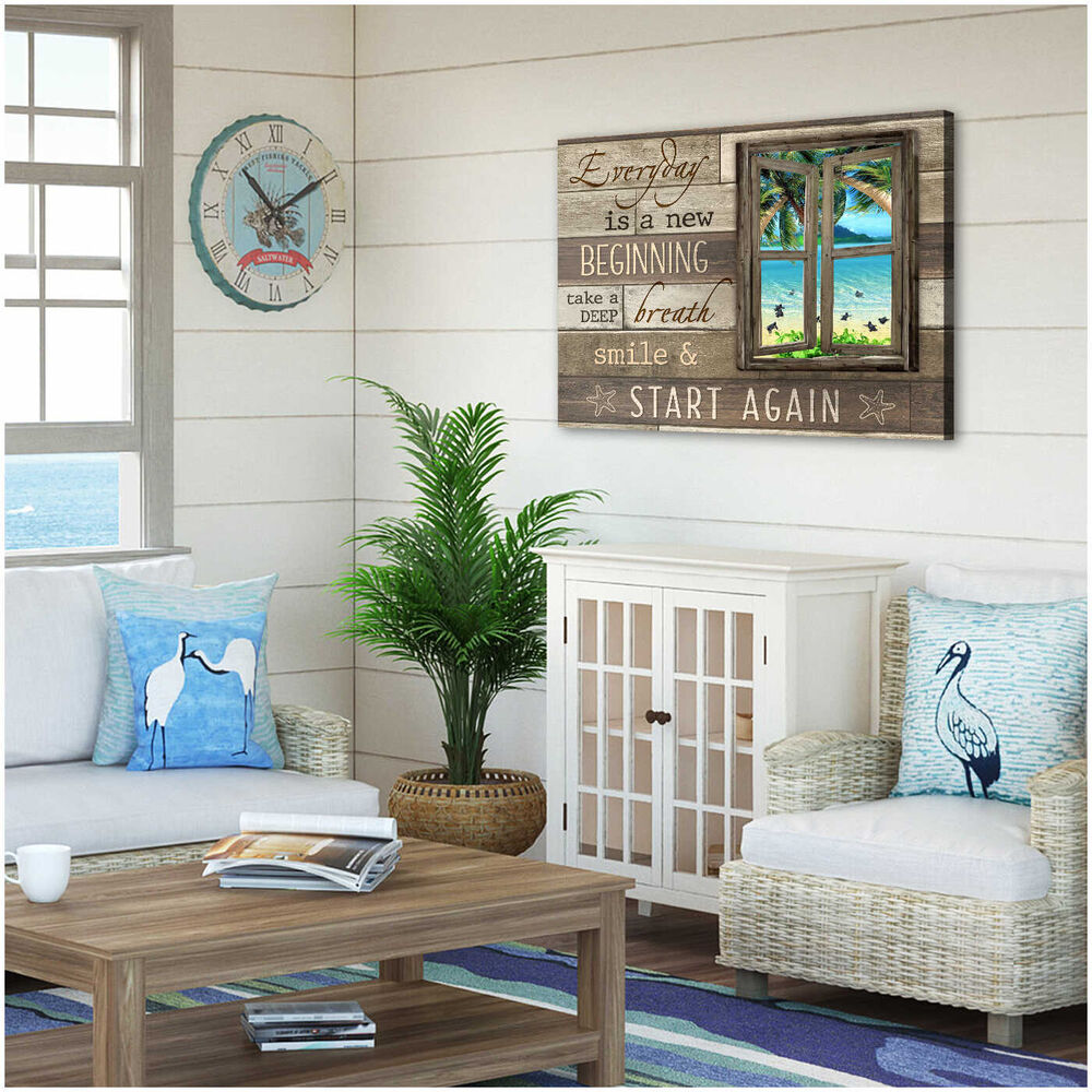 Vintage Window Everyday Is A New Beginning Take A Deep Breath Smile And Start Again Turtles Beach House Canvas Prints Wall Art Decor