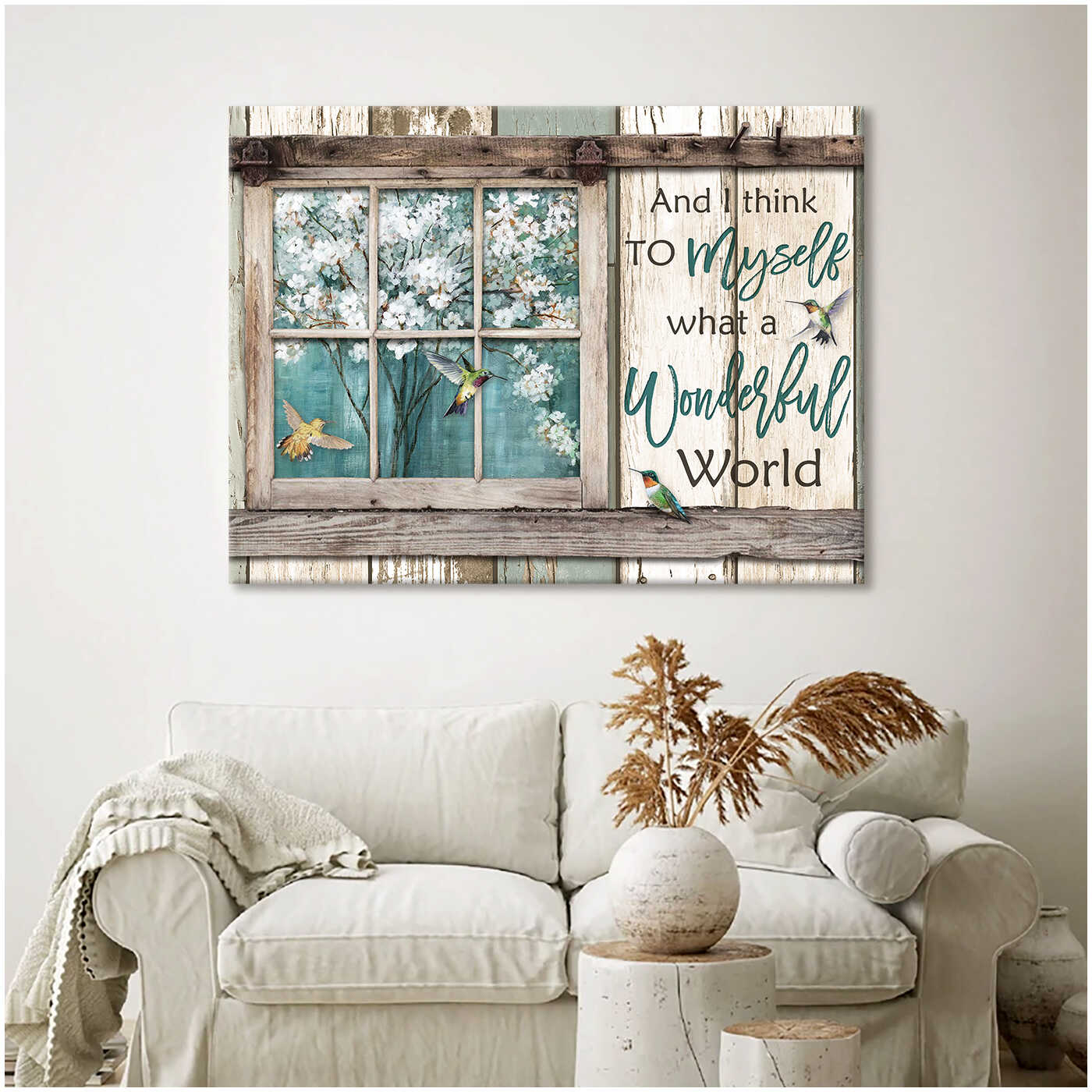 Vintage Window Wood Hummingbirds And I Think To Myself What A Wonderful World Canvas Prints Wall Art Decor