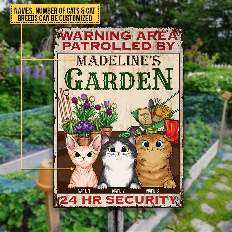 Warning-Area-Patrolled-By-Cats-Cat-Lover-Gift-Gardening-Gift-Garden-Sign-Custom-Classic-Metal-Signs-1 Cat Lover Gift