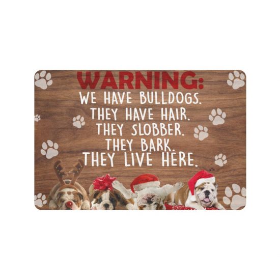 Warning They Live Here Bulldog Lover Doormat Welcome Mat 1