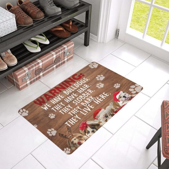 Warning They Live Here Bulldog Lover Doormat Welcome Mat
