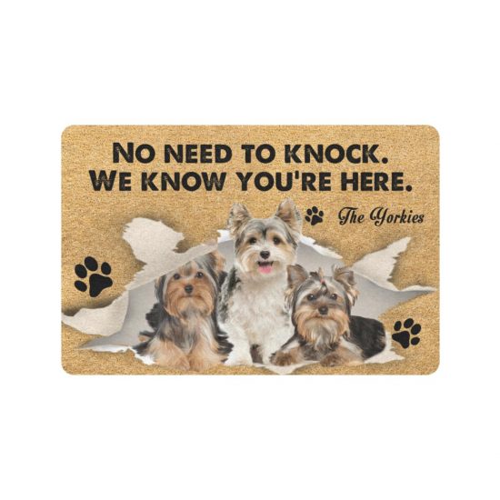 We Know Youre Here Yorkshire Terrier Dogs Lover Doormat Welcome Mat 1