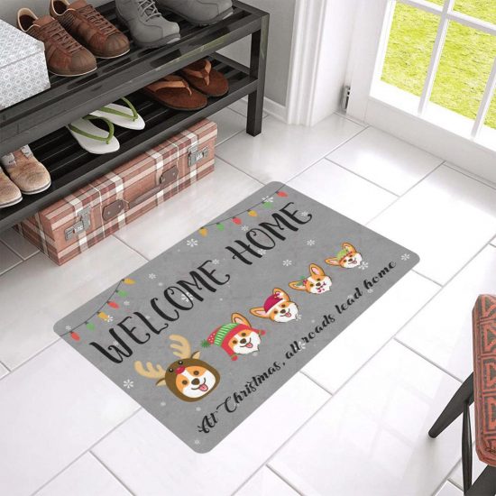 Welcome Home Corgi Dogs Lover Merry Christmas Doormat Welcome Mat